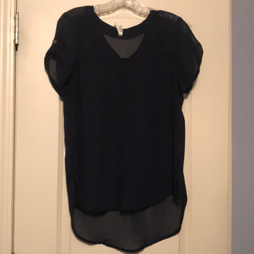 Navy High Low Short Sleeve Shirt